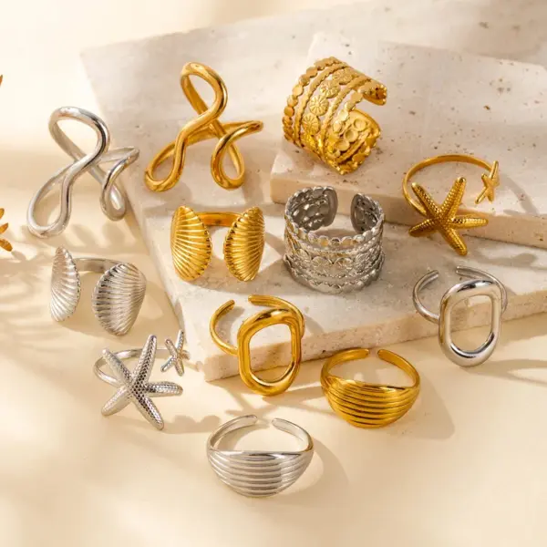 Wholesale Jewelry Vintage Style French Style Simple Style Geometric Starfish Shell 304 Stainless Steel Open Rings