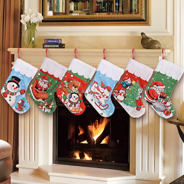 Wholesale Cross-Border New Christmas Decorations Plush Christmas Stocking Gift Bag for the Elderly Snowman Elk Pattern Gift Bag