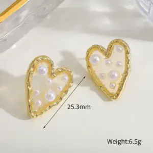 Gold/1.3*1.1cm / 44CM+4CM / Love heart stud earrings