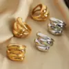 Wholesale 304 Stainless Steel Geometric PVD Coated 18K Gold Plated Casual Elegant Simple Style Waterproof Non Tarnish Plating Gold Silver Rings
