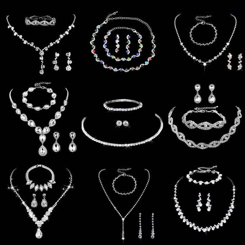 Wholesale Simple Style Solid Color Rhinestone Inlay Zircon Jewelry Set