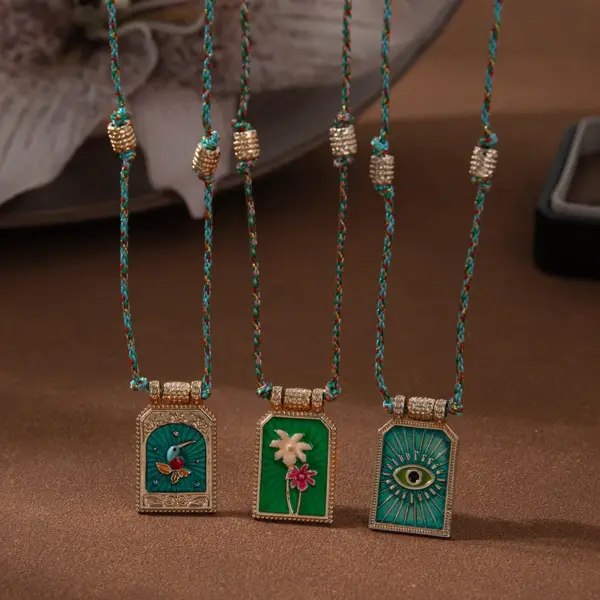 Wholesale Copper Gold Plated Enamel Eye Flower Pendant Necklace