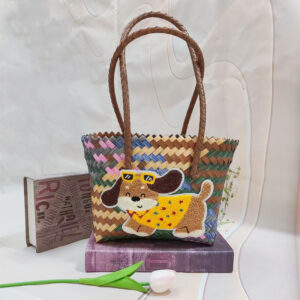 Gray color single shoulder basket with cute glasses dog