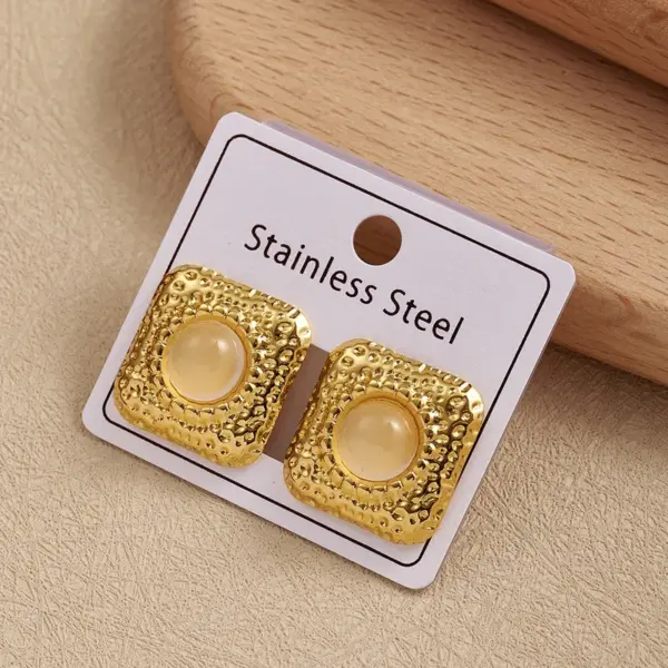 Wholesale Square Resin Imitation Pearl Earrings 304 Stainless Steel Post INS Style Fashion Jewelry Women's Casual Minimalist Earring