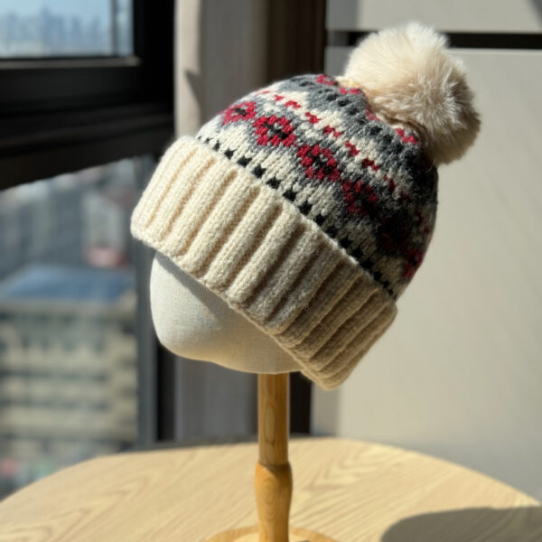 Wholesale Christmas wool hat for women, warm and cute winter pom-pom ear flap hat