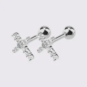 White Steel Cross Stud Earrings One