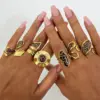 Adjustable Open Ring Stainless Steel Gold Plated Hollow Out Geometric Design Fashion Jewelry Accessory For Ladies Leopard Print
