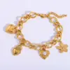 Wholesale Ion Plating (IP) 18K Gold Plated Cross Heart Shape Flower 304 Stainless Steel Elegant Religion Artistic Multi Charms Bracelet