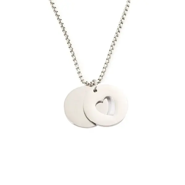 304 Stainless Steel Round Customization Laser Engraving Heart Shape PVD Coated 18K Real Gold Plated Simple Style Waterproof Non Tarnish Plating Pendant Necklace