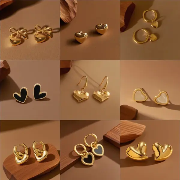 Wholesale Elegant Heart-shaped Hoop Earrings For Women 18K Gold Titanium Steel Non-fading Luxurious Fashion Jewelry Ear Clips Heart-shaped