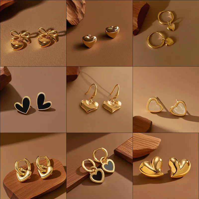 Wholesale Elegant Heart-shaped Hoop Earrings For Women 18K Gold Titanium Steel Non-fading Luxurious Fashion Jewelry Ear Clips Heart-shaped