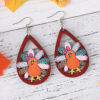 Wholesale Cross-Border New Autumn Harvest Thanksgiving Cute Turkey Water Drop Hollow Pendant Earrings Wooden Double-Sided Earrings