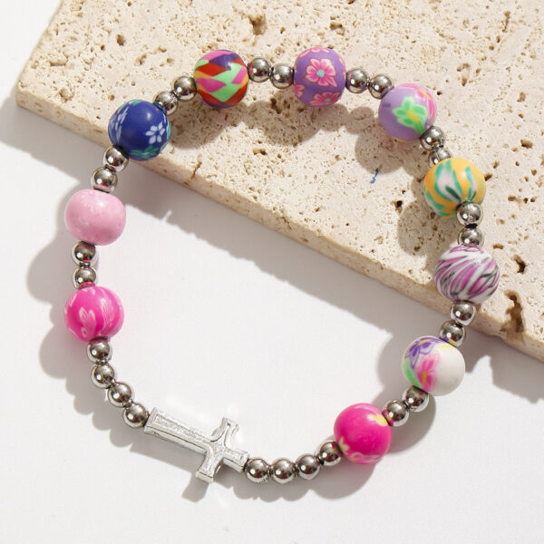 oly-f021de845393213bdc1a36be9e4f8df8 Wholesale Polymer clay with alloy cross beaded bracelet