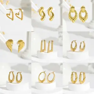 Wholesale 304 Stainless Steel Solid Color PVD Coated Real Gold Plated Real Gold Plated Casual Simple Style Waterproof Non Tarnish Earrings