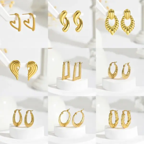 Wholesale 304 Stainless Steel Solid Color PVD Coated Real Gold Plated Real Gold Plated Casual Simple Style Waterproof Non Tarnish Earrings