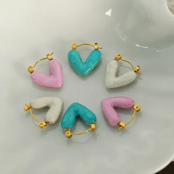304 Stainless Steel Heart Shape PVD Coated 18K Gold Plated Real Gold Plated 18K Gold Elegant Cute Sweet Waterproof Non Tarnish Plating Light Blue White Pink Earrings