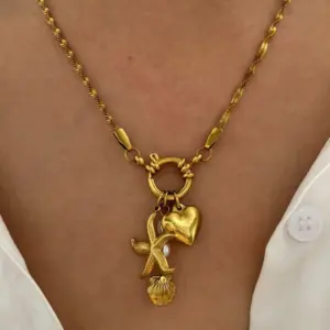 316L Stainless Steel Starfish Heart Shape Waterproof Non Tarnish Surgical Steel Simple Style Classic Style Pendant Necklace For Women's