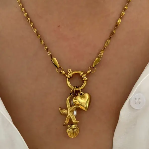 316L Stainless Steel Starfish Heart Shape Waterproof Non Tarnish Surgical Steel Simple Style Classic Style Pendant Necklace For Women's