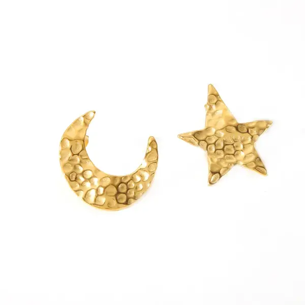 Wholesale PVD Coated Real Gold Plated 18K Gold Star Moon 304 Stainless Steel IG Style Nordic Style African Style Waterproof Non Tarnish 304 Stainless Steel Lobster Trigger Clasp Closure Pendant Necklace