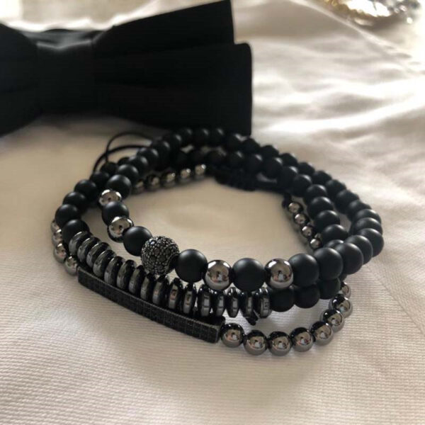 Wholesale Foreign trade jewelry black frosted wear copper with zirconium diamond ball flying saucer long bracelet set wholesale men's woven bracelet