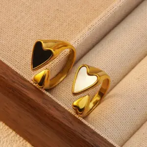 304 Stainless Steel Plastic Heart Shape Ion Plating (IP) Acrylic Shell 18K Gold Plated Lady Modern Style Classic Style Waterproof Non Tarnish Plating Inlay Open Rings