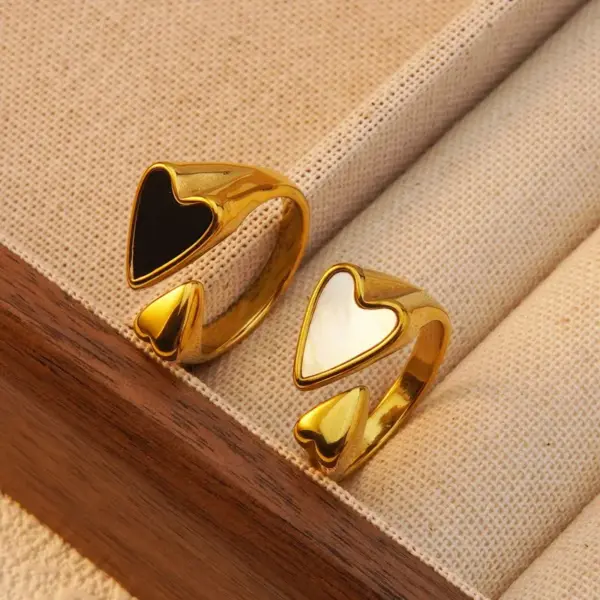 304 Stainless Steel Plastic Heart Shape Ion Plating (IP) Acrylic Shell 18K Gold Plated Lady Modern Style Classic Style Waterproof Non Tarnish Plating Inlay Open Rings