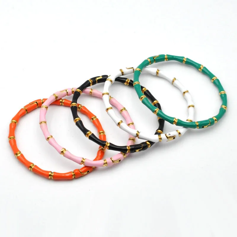 Wholesale PVD Coated Real Gold Plated Bamboo Solid Color Stainless Steel Elegant Vintage Style Waterproof Non Tarnish Bangle