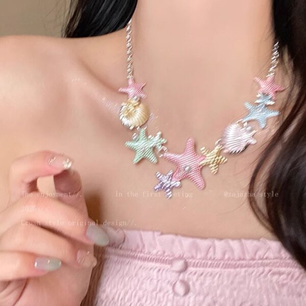 oly-f040768f9f911da9e806fd2e5207e155 Wholesale Colorful Starfish Shell Necklace Women's Collarbone Chain for Summer Seaside Travel Photo Sweet Cool Spice Girl Style Accessories