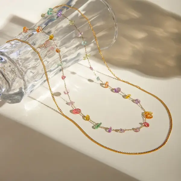 Wholesale PVD Coated Real Gold Plated 18K Geometric 304 Stainless Steel Elegant Streetwear Waterproof Non Tarnish Double Layer Necklaces