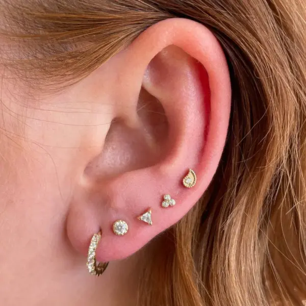 1 Piece Fashion Pentagram Heart Shape Flower Plating Inlay Copper Zircon Ear Studs