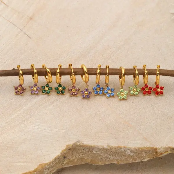 Wholesale Ion Plating (IP) 18K Gold Plated Flower 304 Stainless Steel Elegant Waterproof Non Tarnish Charm Sleeper Hoop Earrings Drop Earrings