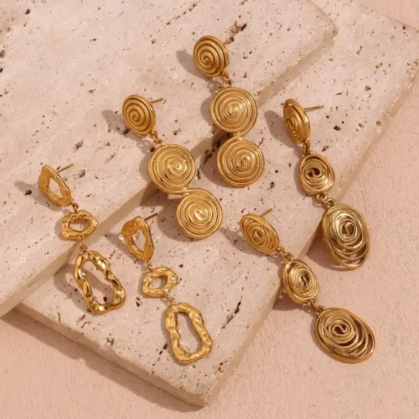 Wholesale PVD Coated Real Gold Plated 18K Gold Geometric 304 Stainless Steel Vintage Style Simple Style Classic Style Waterproof Non Tarnish Drop Earrings