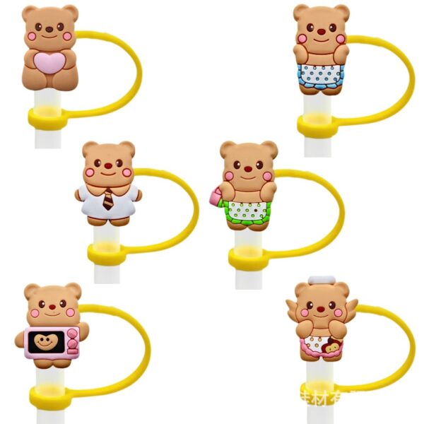 Wholesale Butter Bear Cute Straw Cap Cartoon Creative Silicone Straw Cover 8/10mm Straw Dust Plug Ready in Stock