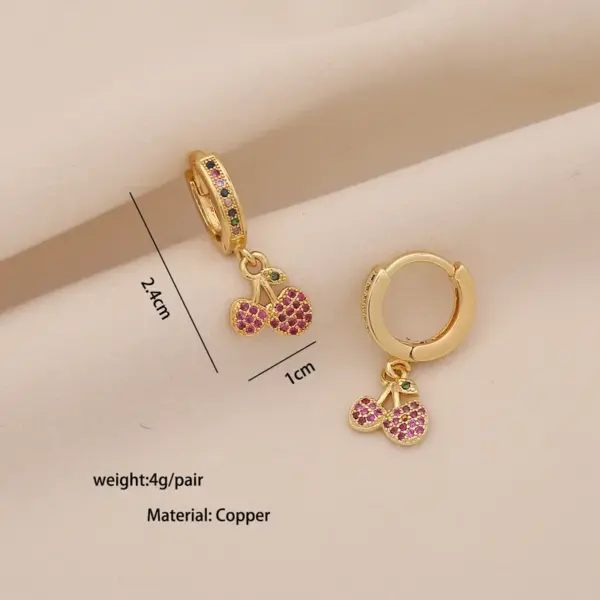 Wholesale Ion Plating (IP) Real Gold Plated Rainbow Moon Cherry 304 Stainless Steel Retro Classic Style Waterproof Non Tarnish Charm Sleeper Hoop Earrings Drop
