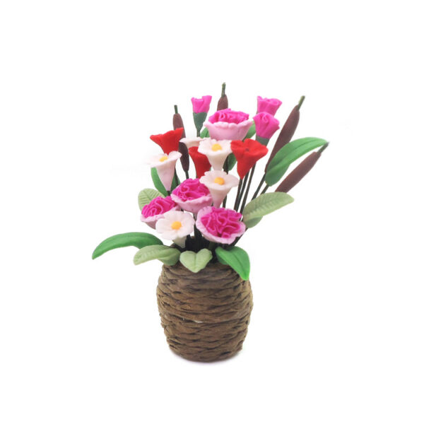 Wholesale 1:12 dollhouse dollhouse simulation mini clay flower plant Creative Flower Vine pot pink carnation model