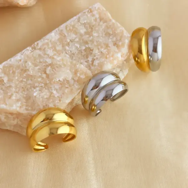 PVD Coated Real Gold Plated 18K Gold Geometric 304 Stainless Steel Retro Simple Style Waterproof Non Tarnish Open Rings