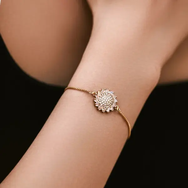 Wholesale Copper 18K Gold Plated Inlay Leaves Heart Shape Flower Zircon Bracelets