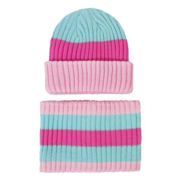 Wholesale Knitted hat children's 2022 autumn and winter New hat scarf suit striped knitted wool hat 10 color spot