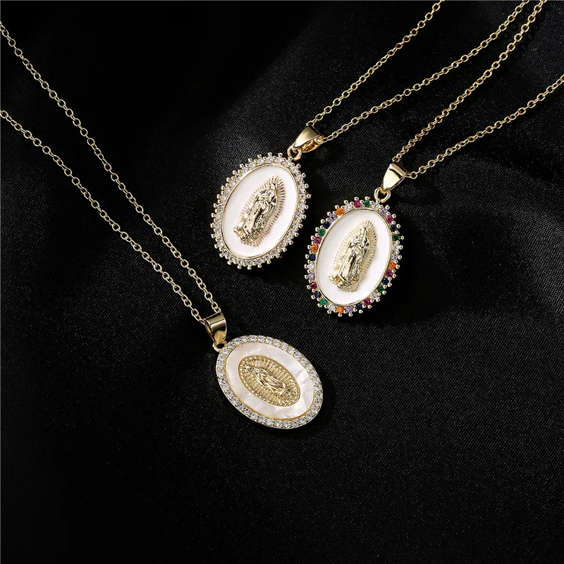 Wholesale New Copper-plated 18k Gold ipping Oil Zircon Virgin Mary Pendent Necklace Wholesale