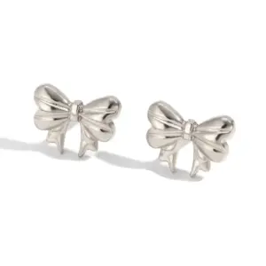 Mini Classic Bow Stud Earrings-Steel Color