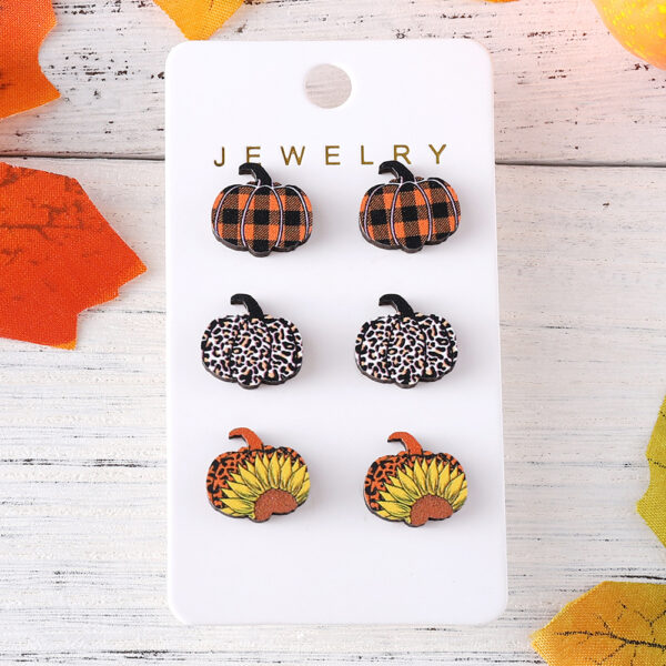 Wholesale Autumn Thanksgiving Leopard Print Wood Earring Set