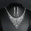 Wholesale Fashion Water Droplets Tassel Artificial Crystal Metal Inlay Rhinestones Earrings Necklace 1 Set
