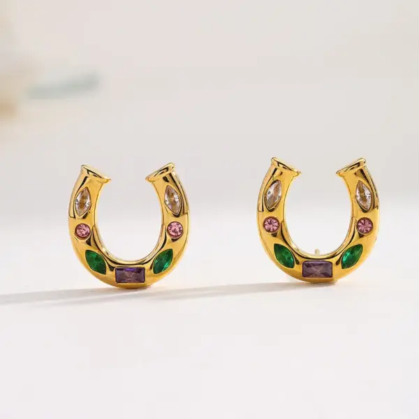 Wholesale PVD Coated 18K Gold Plated U Shape Irregular Geometric 304 Stainless Steel Casual Cute Simple Style Small Stud Earrings Necklace
