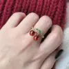 Wholesale Jewelry Cute Vintage Style Cherry Strawberry Brass Zircon 18K Gold Plated Open Rings
