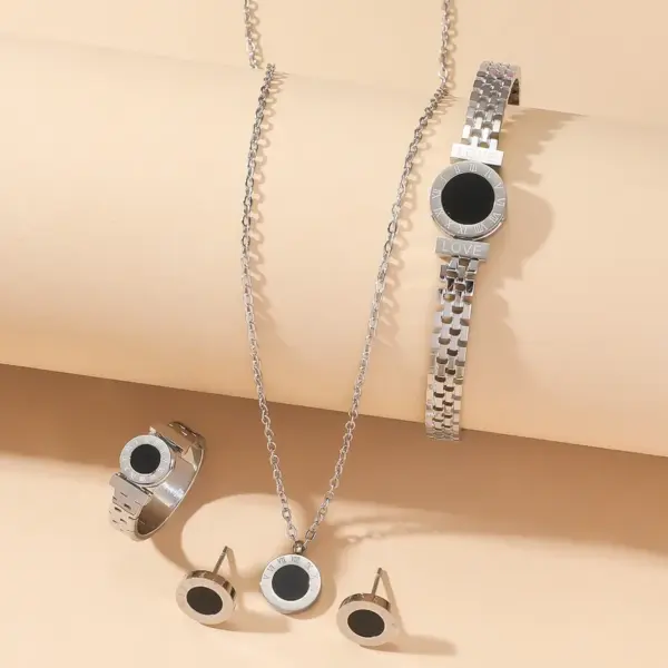 Wholesale Ion Plating (IP) Real Gold Plated 18K Roman Numeral 304 Stainless Steel Vintage Style Simple Waterproof Non Tarnish Bracelets Earrings Necklace