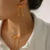Wholesale 304 Stainless Steel Bow Knot PVD Coated Real Gold Plated IG Style Simple Style Waterproof Non Tarnish Gold Silver Earrings Necklace