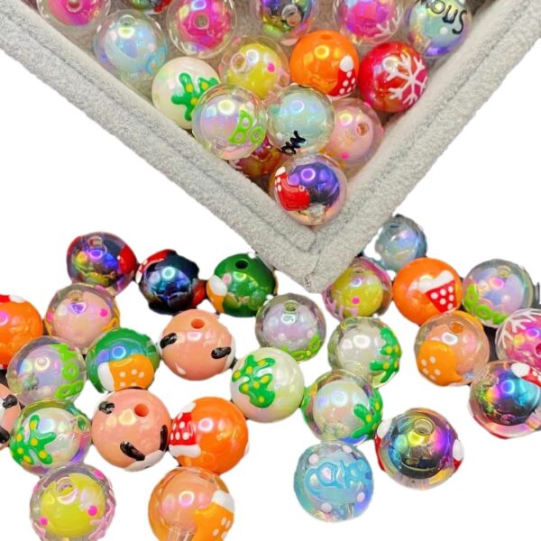 Wholesale 10pcs 16mm Acrylic Christmas Round Beads DIY Beaded