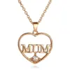 Wholesale 1 Piece Mama Simple Style Letter Moon Heart Shape Alloy Copper Plating Inlay Artificial Rhinestones Artificial Diamond Rose Gold Plated Gold Plated Silver Plated Pendant Necklace