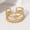 PVD Coated Real Gold Plated 18K Gold Sun 304 Stainless Steel Vintage Style Waterproof Non Tarnish Open Rings