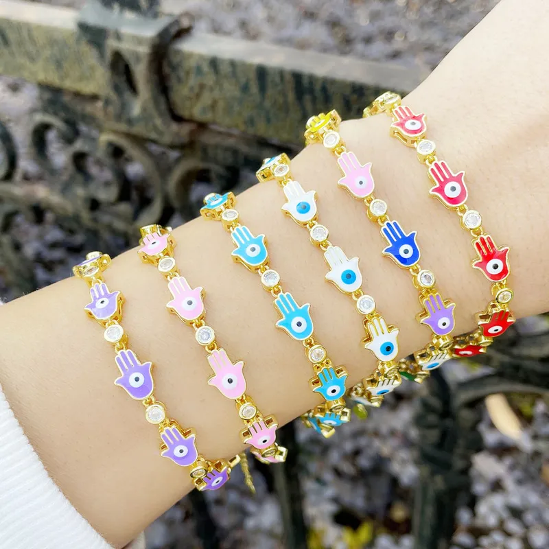 Wholesale Copper Patchwork Stoving Varnish Geometric Zircon Copper Bracelets
